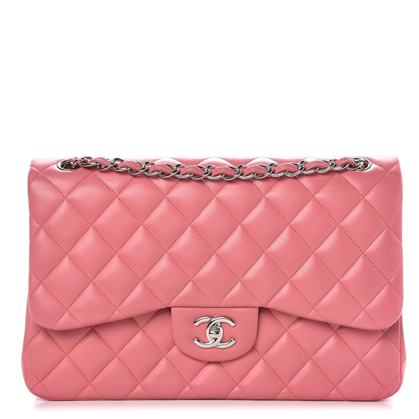 Lambskin Quilted Jumbo Double Flap Pink