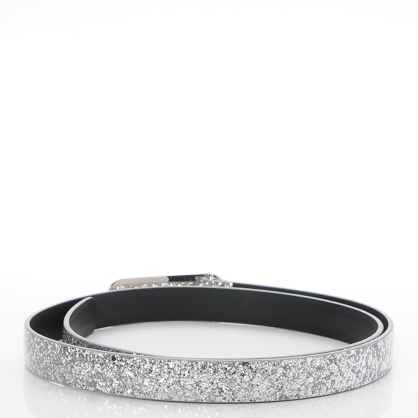 Glitter Calfskin CC Logo Skinny Belt 80 32 Silver