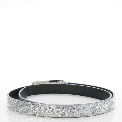 Chanel Glitter Calfskin CC Logo Skinny Belt 80 32 Silver 3 of 8