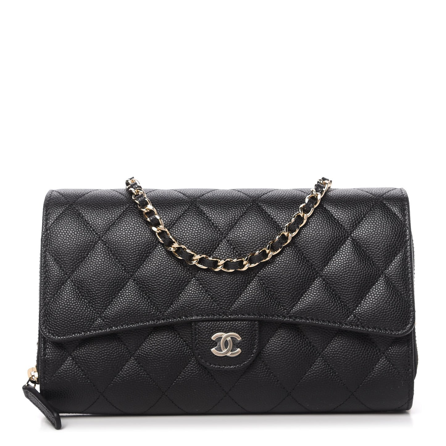 Caviar Quilted Flap Phone Holder With Chain Black