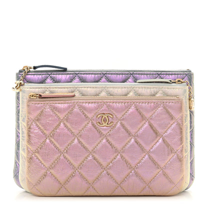 Chanel Iridescent Crumpled Calfskin Trio Cosmetic Case Blue Pink Ivory 1 of 11