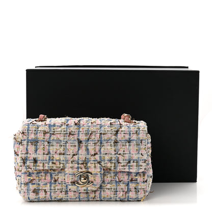 Chanel Tweed Quilted Mini Rectangular Flap Light Blue Pink Gold White 11 of 11