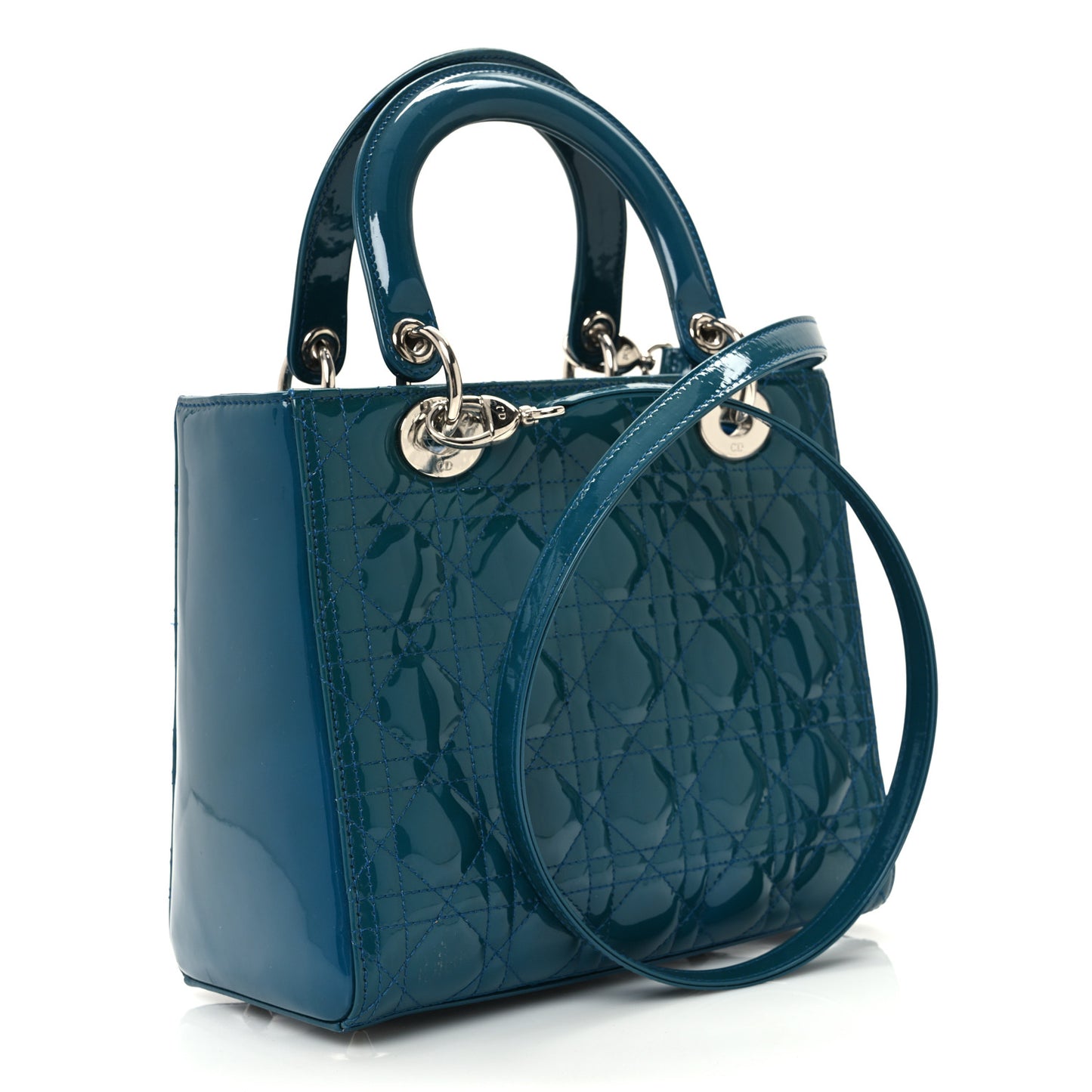 Patent Cannage Medium Lady Dior Blue