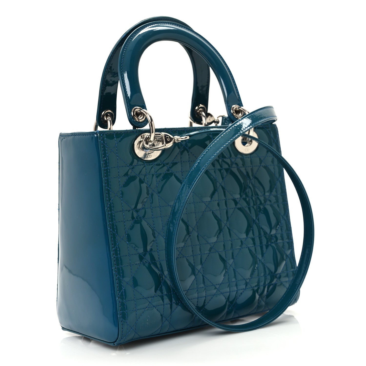 Christian Dior Patent Cannage Medium Lady Dior Blue 2 of 15