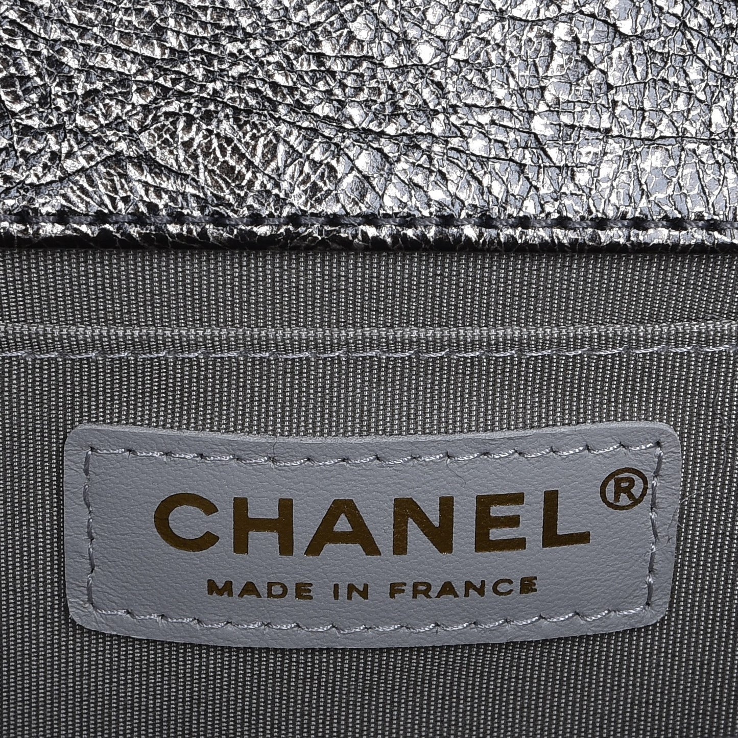 Metallic Calfskin Quilted Medium Boy Flap Dark Silver