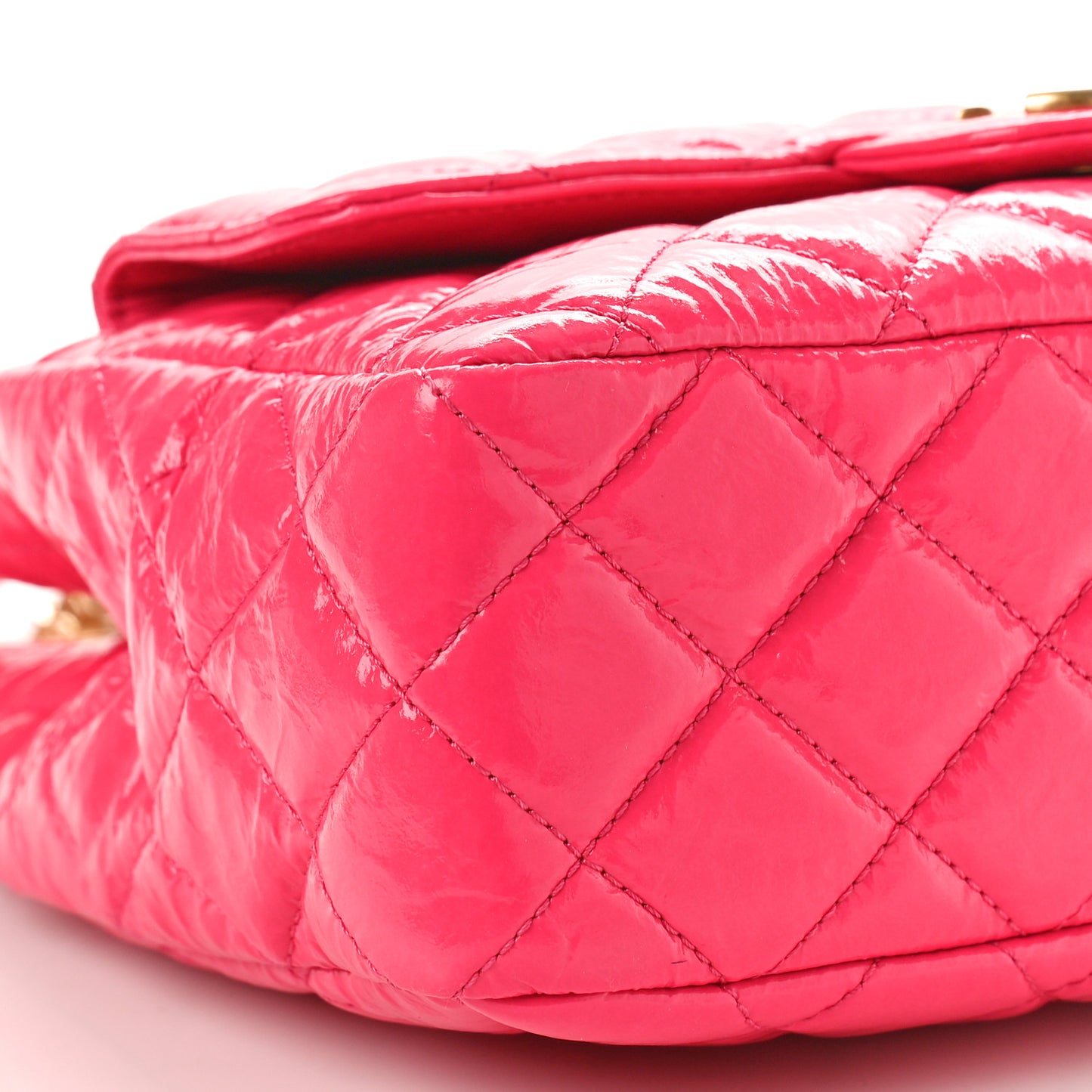 Shiny Crumpled Calfskin Quilted Wavy CC Hobo Fuchsia