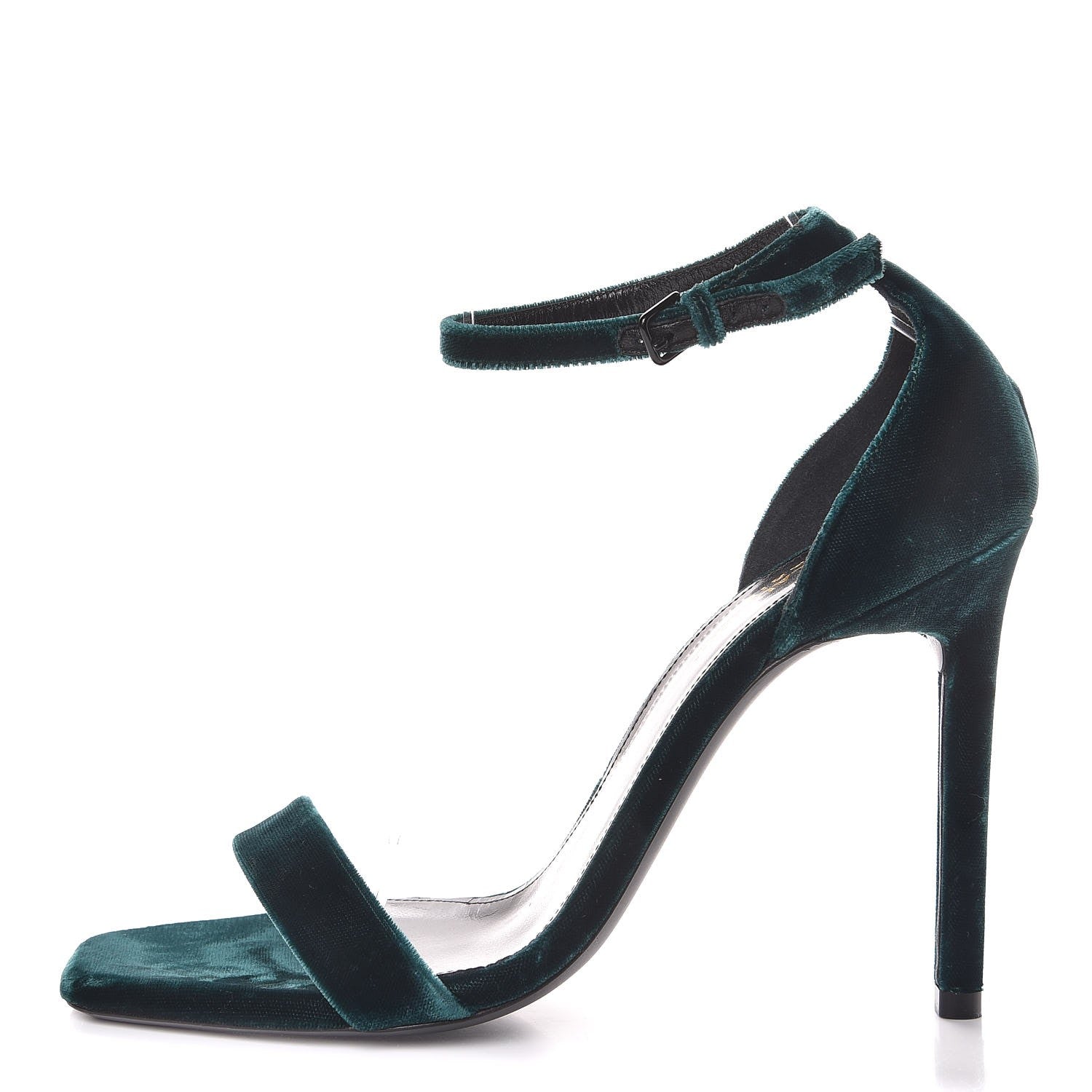 Saint Laurent Velvet Amber 105 Ankle Strap Sandals 39 Malachite 1 of 10