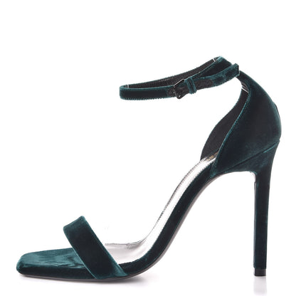 Saint Laurent Velvet Amber 105 Ankle Strap Sandals 39 Malachite 1 of 10