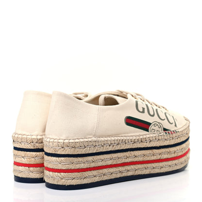 Gucci Canvas Logo Lace-Up Platform Espadrilles 38.5 Greggio Grege 4 of 7
