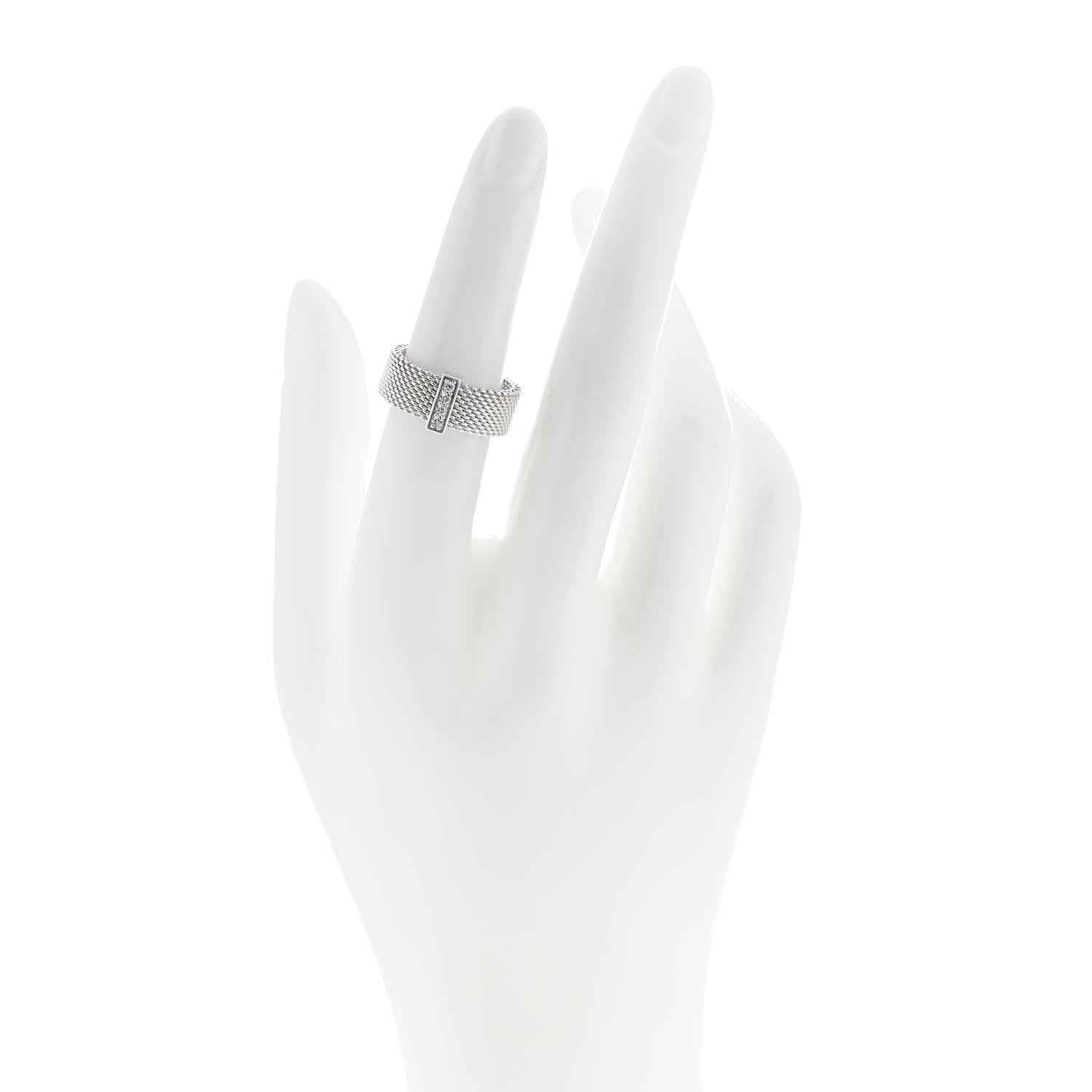 Tiffany Sterling Silver Diamond Somerset Mesh Ring 52 6 2 of 4