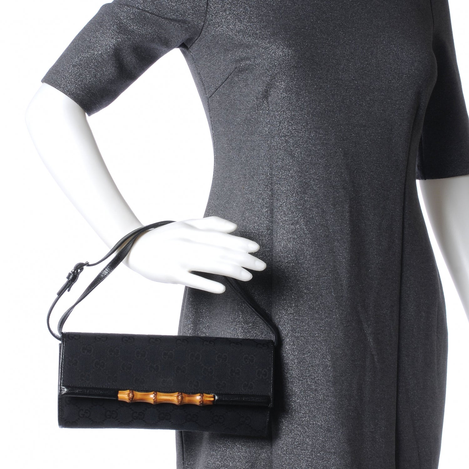 Gucci Monogram GG Bamboo Bar Clutch Black 2 of 6