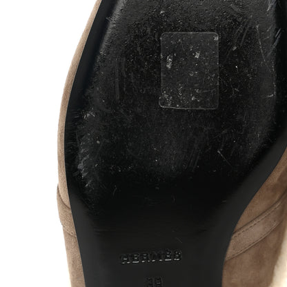Hermes Suede Goatskin Shearling Womens Oz Mules 39 Etoupe Ecru 11 of 13