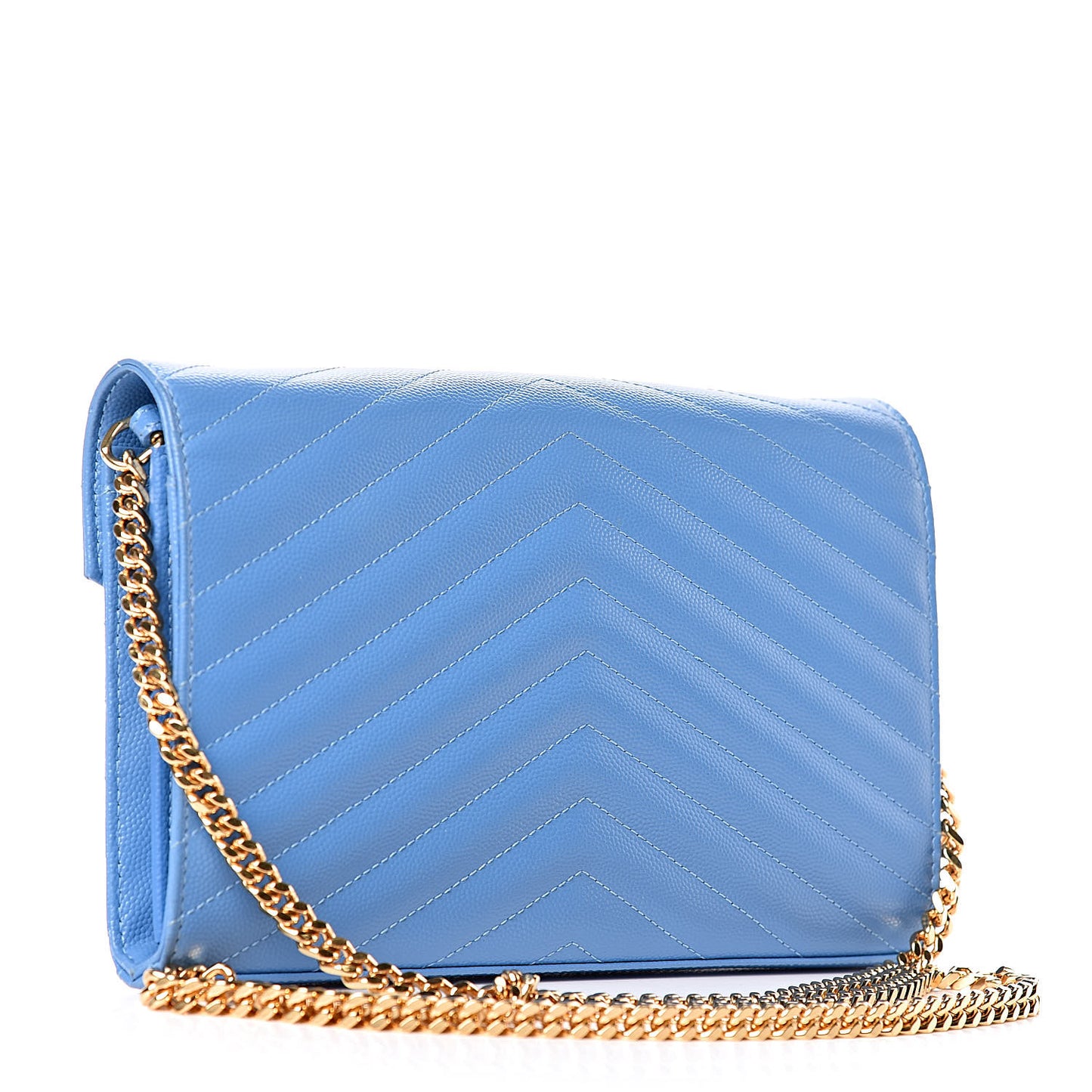 Grain De Poudre Matelasse Chevron Monogram Chain Wallet Blue Clair