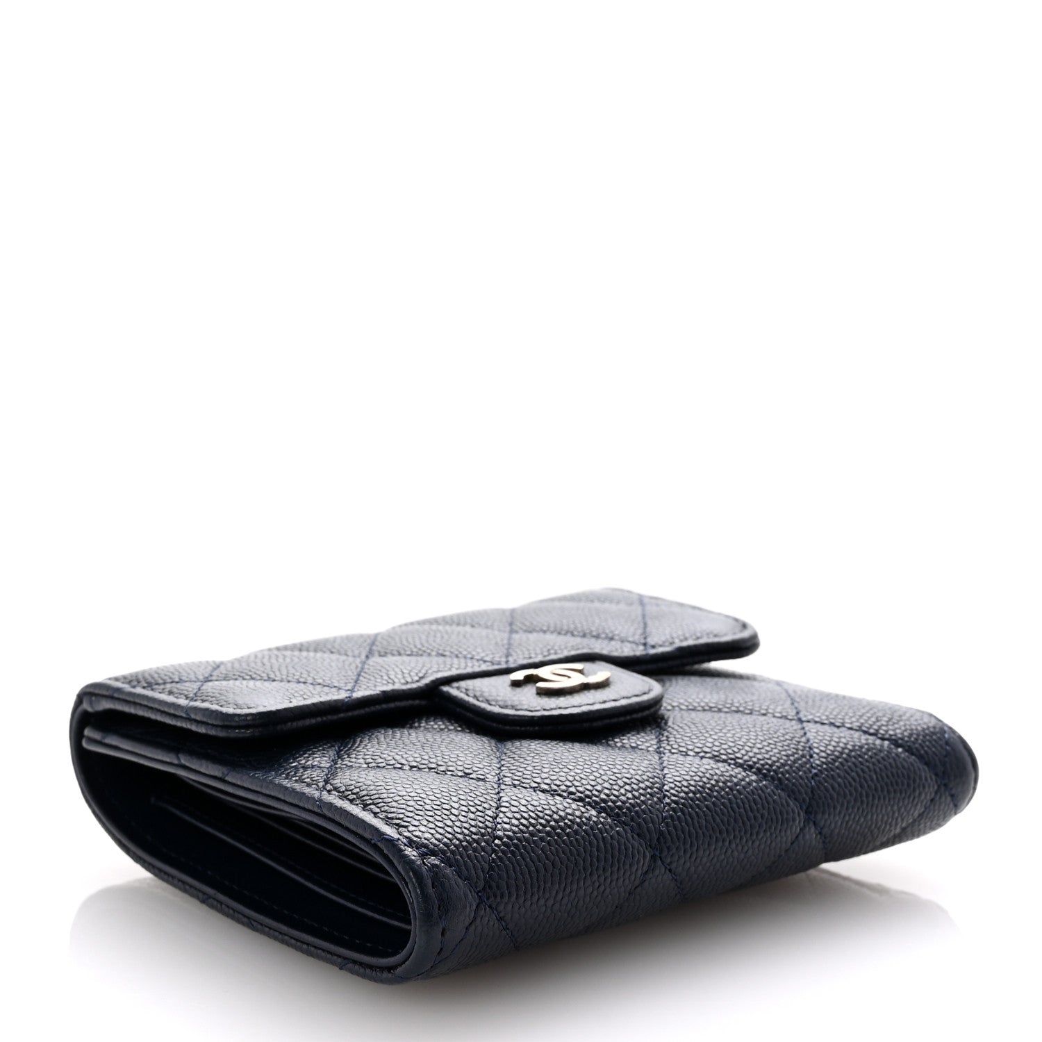 Chanel Caviar Quilted Compact Flap Wallet Navy 4 of 9