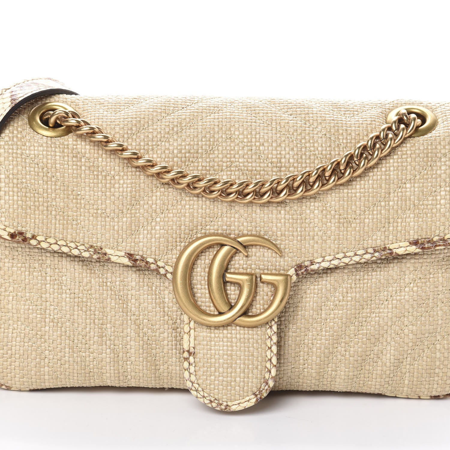 Gucci Raffia Elaphe Matelasse Small GG Marmont Shoulder Bag Natural Cream Brown 7 of 9