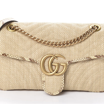 Gucci Raffia Elaphe Matelasse Small GG Marmont Shoulder Bag Natural Cream Brown 7 of 9