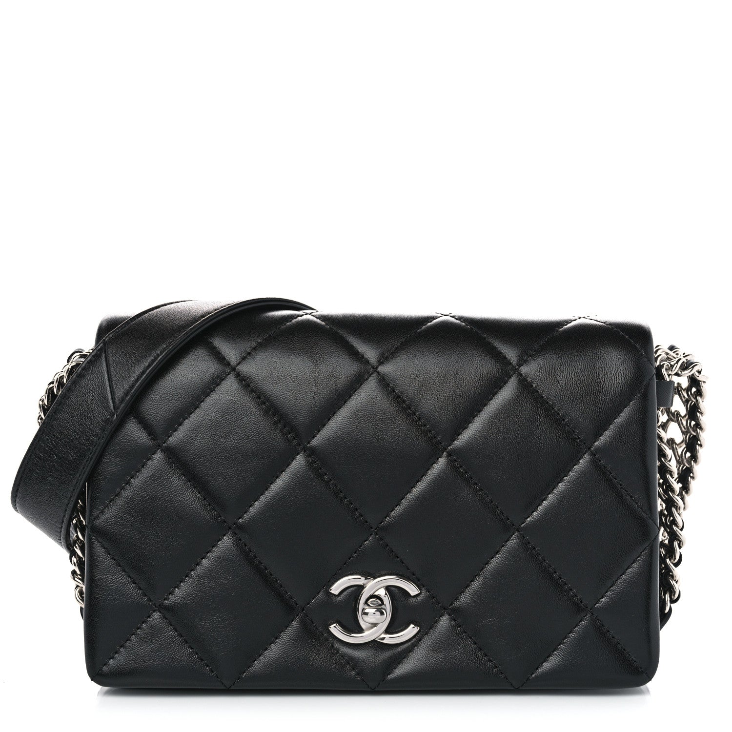 Chanel Lambskin Quilted Small Chain Rows Flap Black 1 of 11