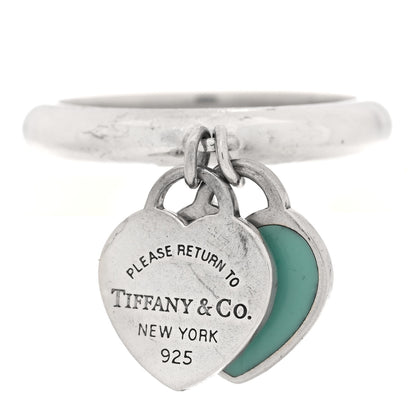 Tiffany Sterling Silver Enamel Return to Tiffany Double Heart Ring 50 5.5 Blue 1 of 4