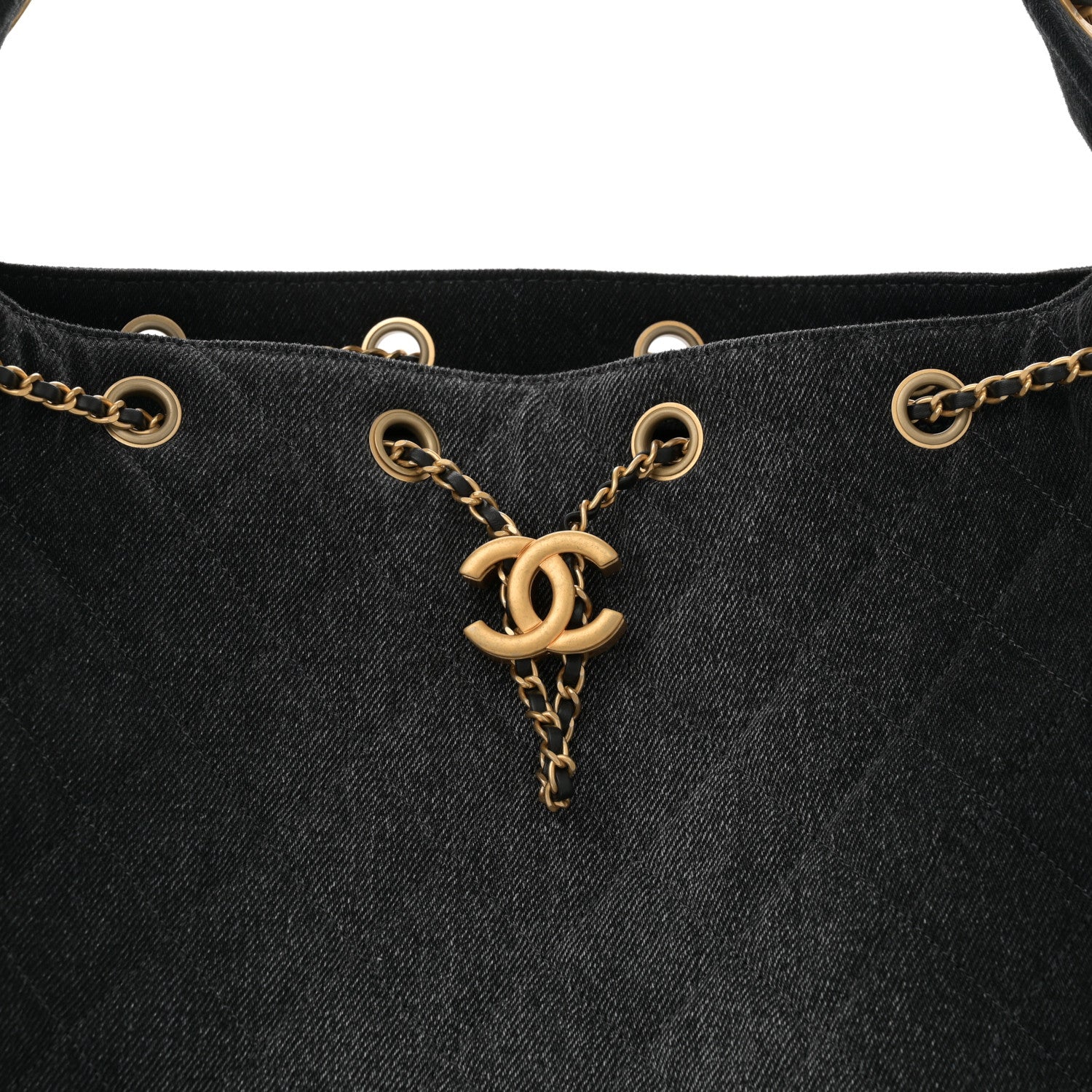 Chanel Washed Denim Quilted Medium Chanel 25 Handbag Black 9 of 11
