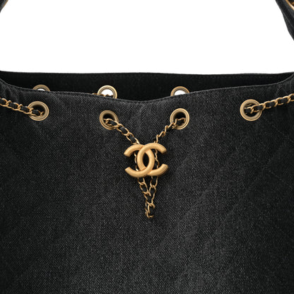 Chanel Washed Denim Quilted Medium Chanel 25 Handbag Black 9 of 11