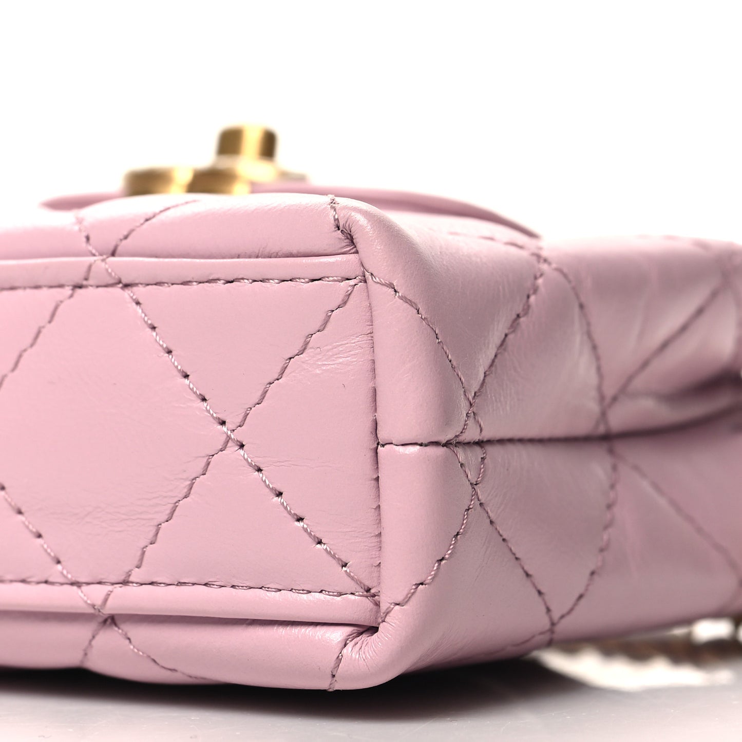 Shiny Aged Calfskin Quilted Mini Nano Kelly Shopper Pink