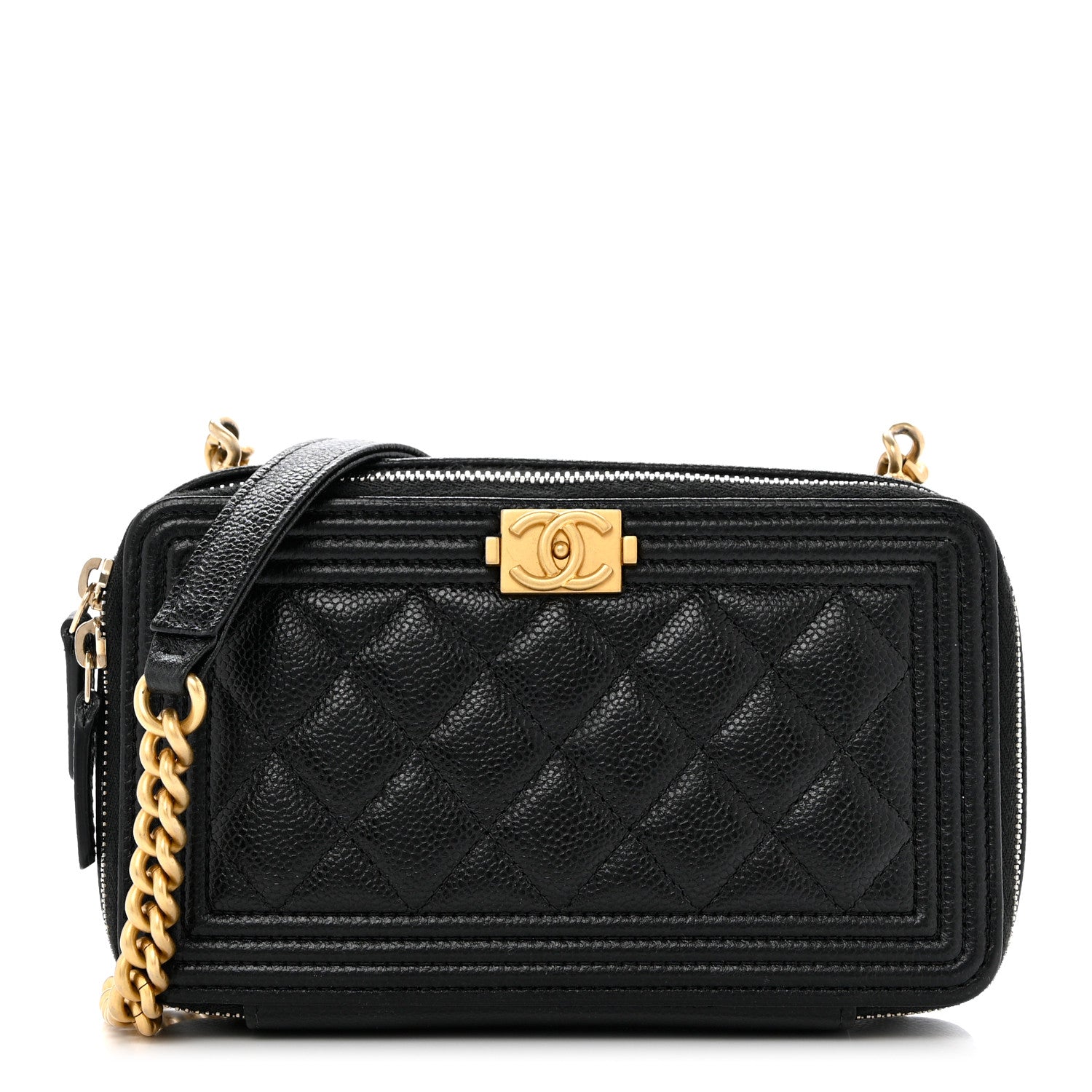 Chanel Caviar Quilted Boy Zip Phone Holder With Chain Black 1 of 12
