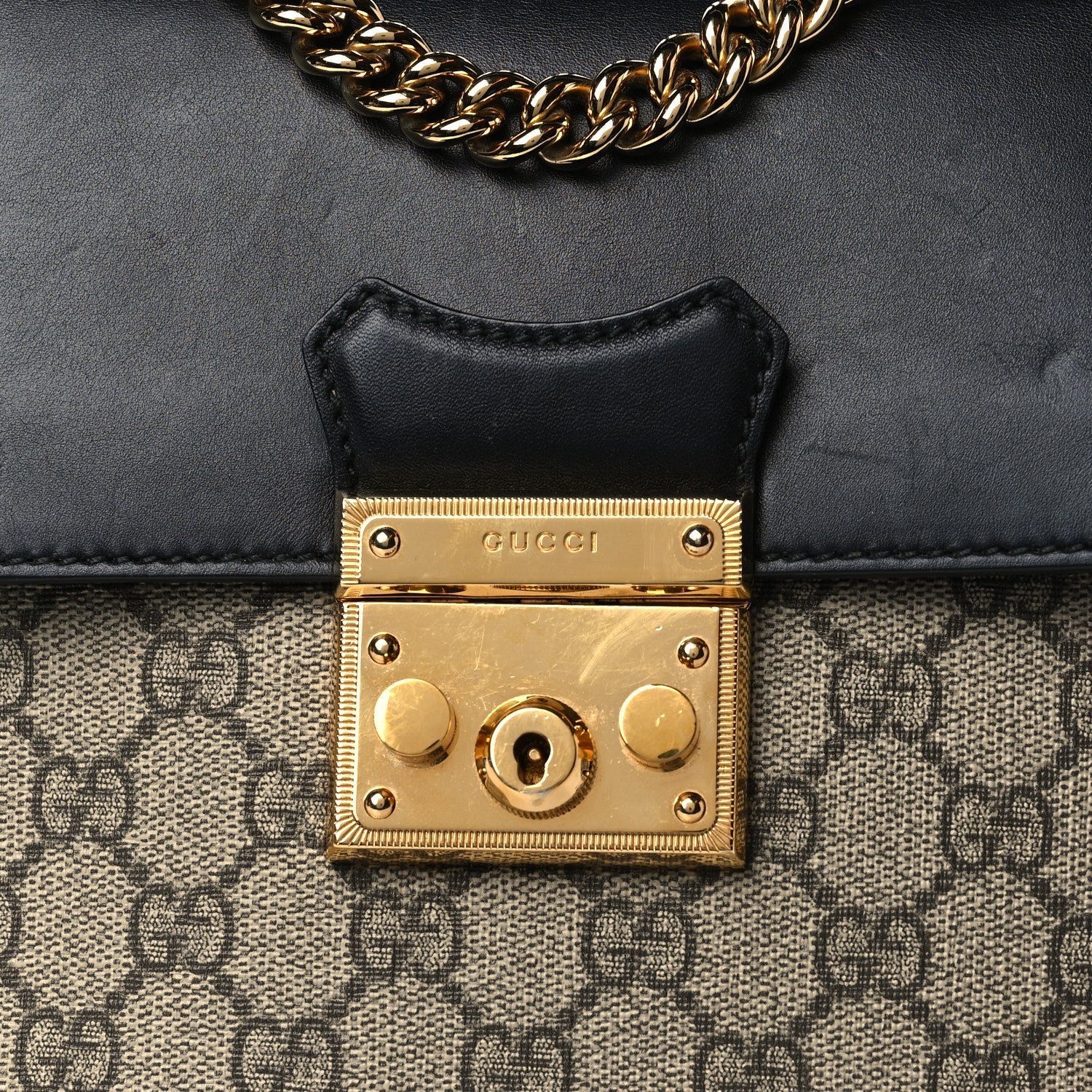 Gucci GG Supreme Monogram Calfskin Padlock Backpack Beige Cuir Black 8 of 12
