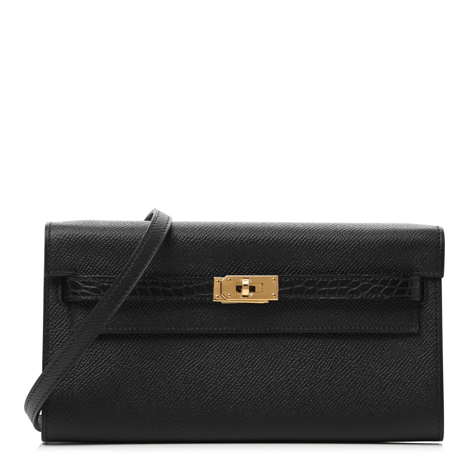 Hermes Epsom Matte Alligator Touch Kelly Wallet To Go Black 1 of 4