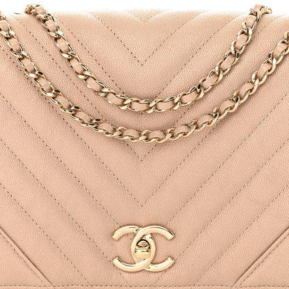 Chanel Metallic Caviar Chevron Quilted Medium Statement Flap Beige 9 of 13