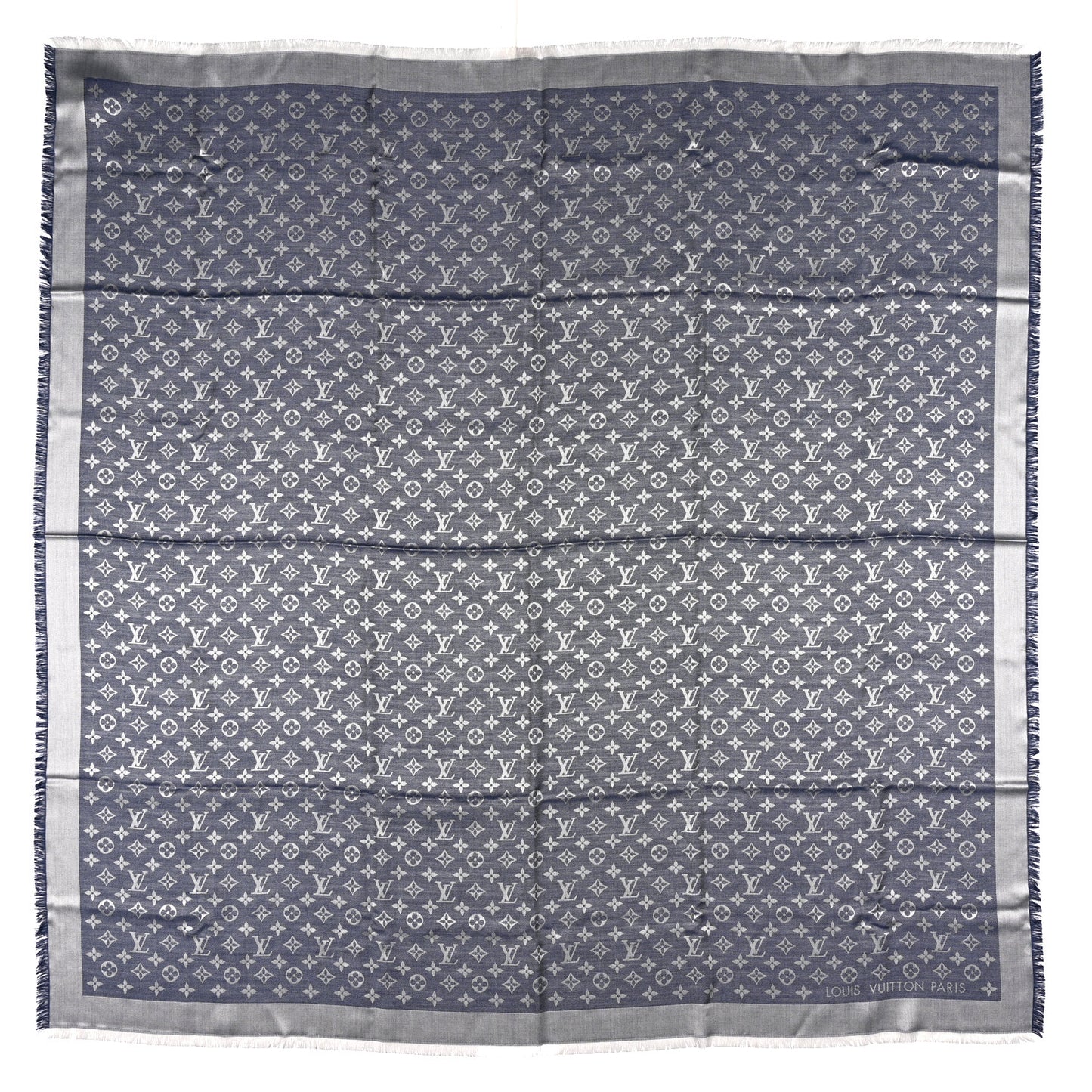 Silk Wool Monogram Denim Shawl Blue