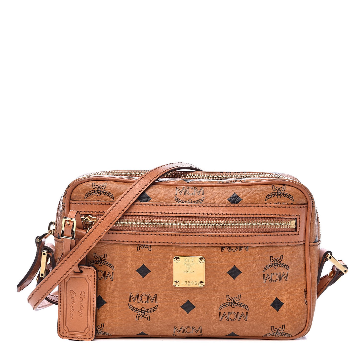 Visetos Small Heritage Line Camera Crossbody Bag Cognac