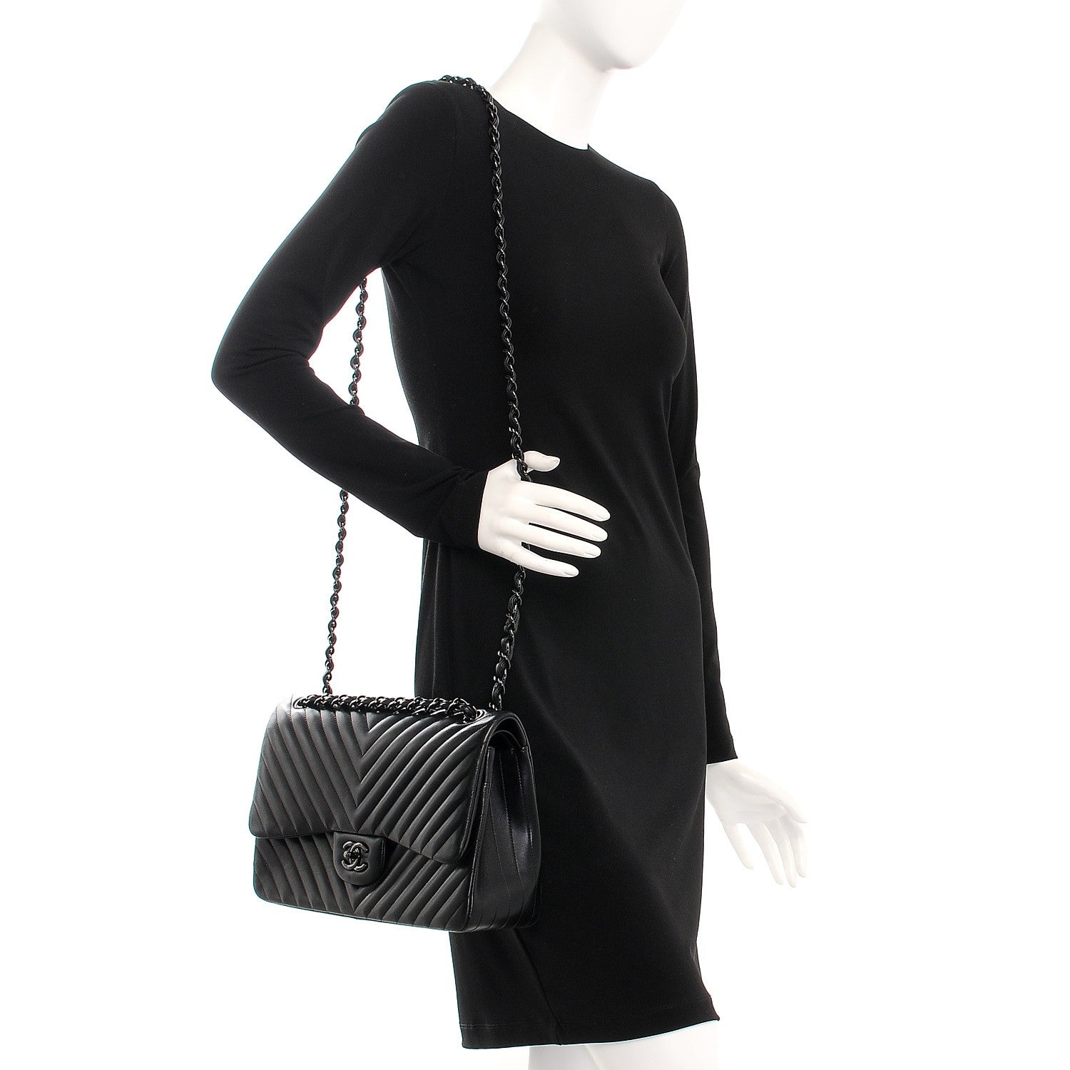 Chanel Lambskin Chevron Quilted Jumbo Double Flap So Black 2 of 15