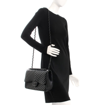 Chanel Lambskin Chevron Quilted Jumbo Double Flap So Black 2 of 15