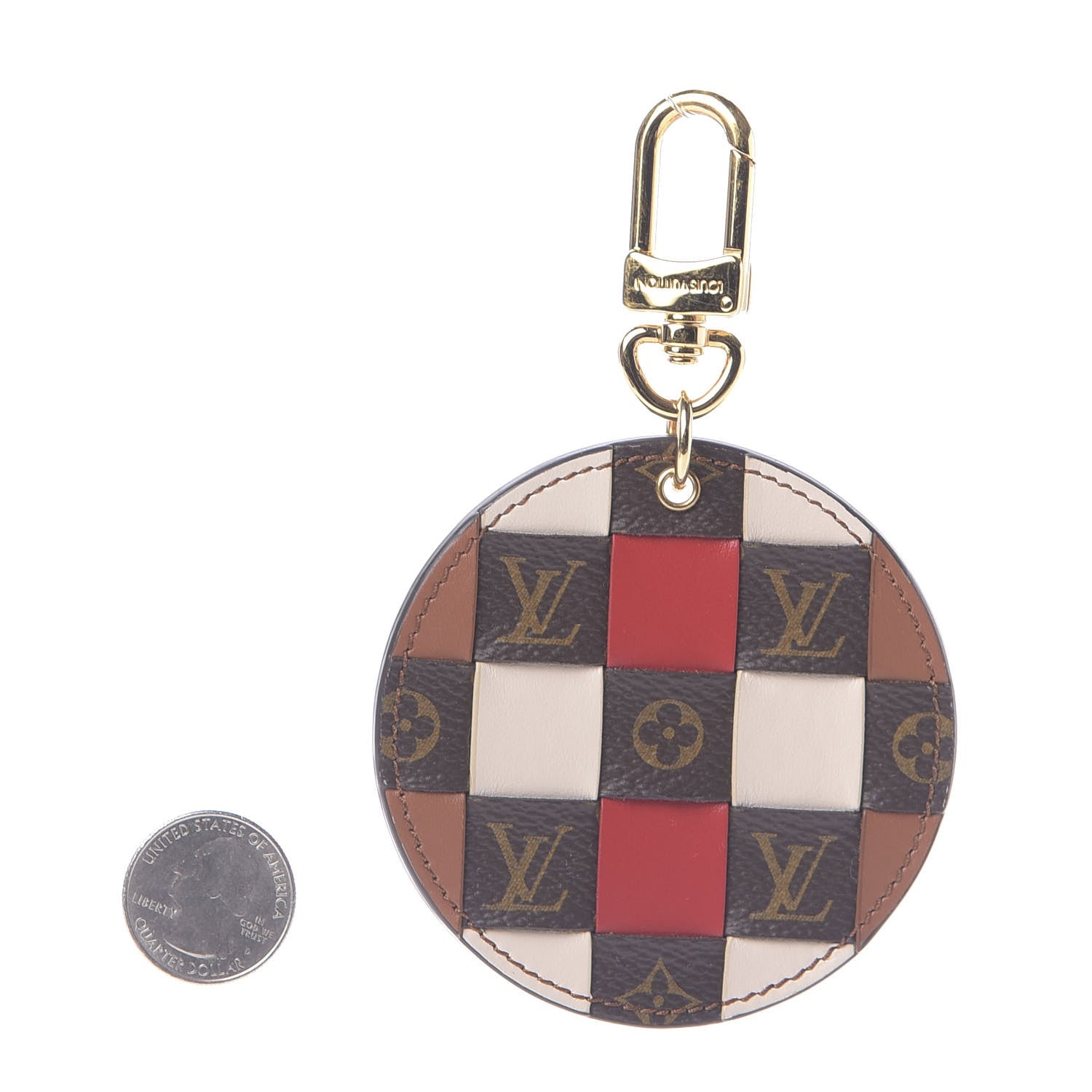 Louis Vuitton Calfskin Monogram Check Bag Charm Key Holder Red 3 of 7