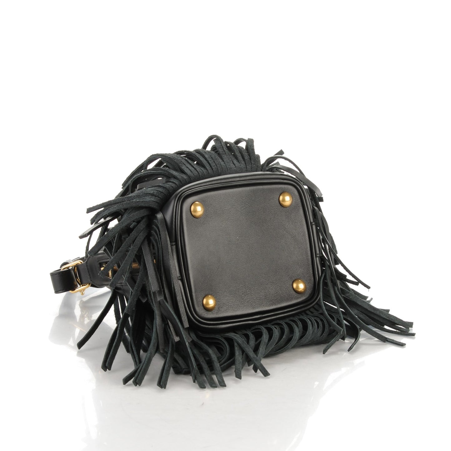 Calfskin Small Emmanuelle Fringe Hobo Bag Black