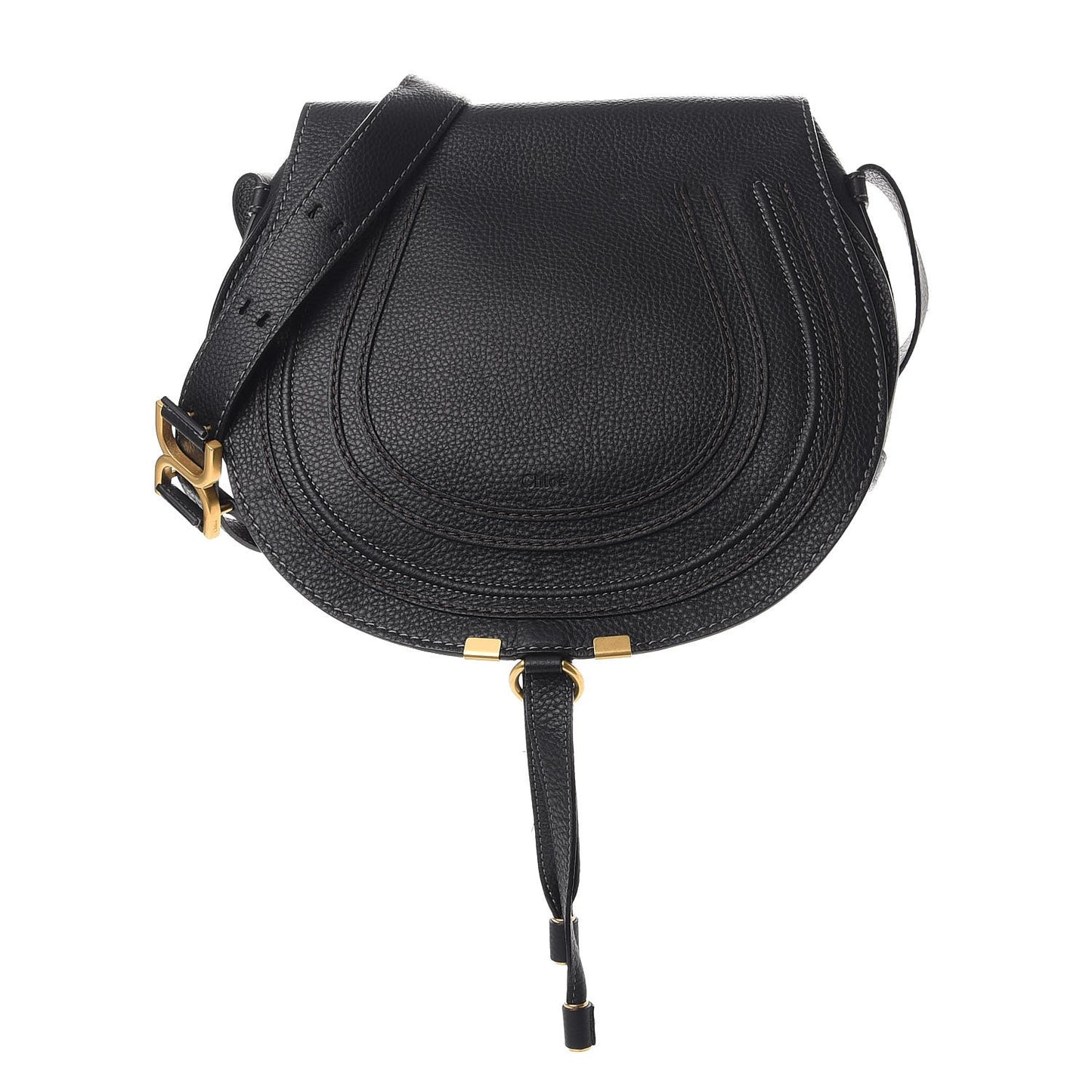 Calfskin Medium Marcie Round Crossbody Bag Black