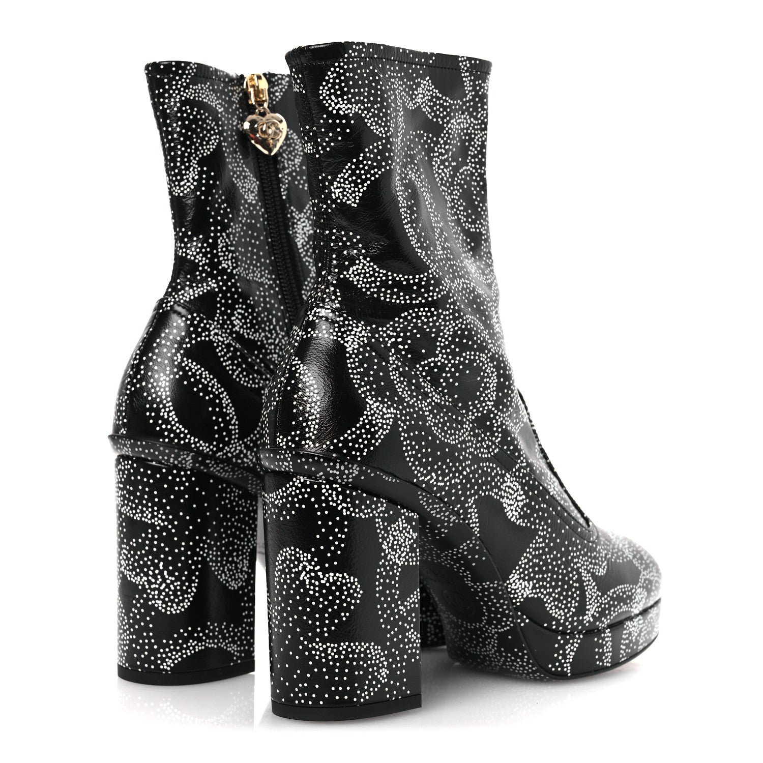 Chanel Calfskin Camellia Printed Ankle Boots 38.5 Black White 5 of 11