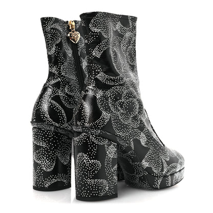 Chanel Calfskin Camellia Printed Ankle Boots 38.5 Black White 5 of 11