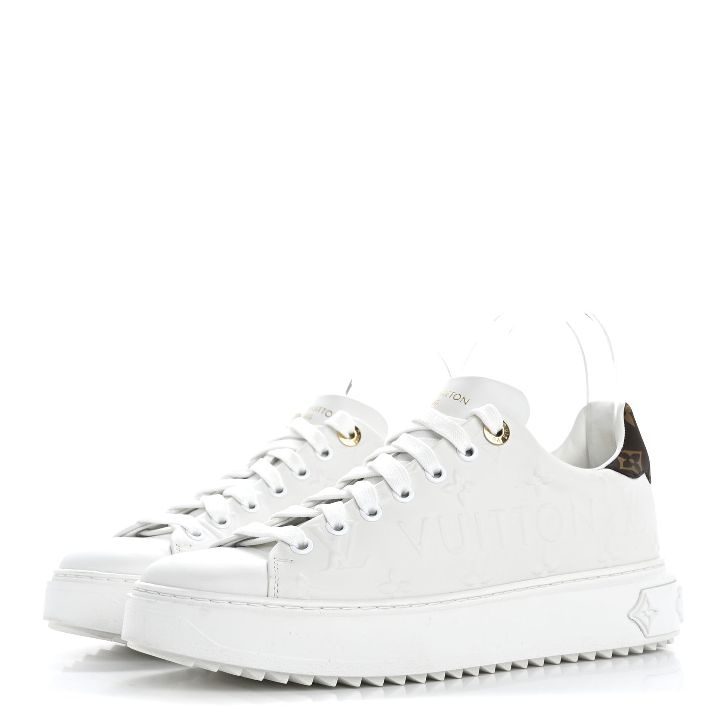 Lambskin Embossed Monogram Time Out Sneakers 39 White