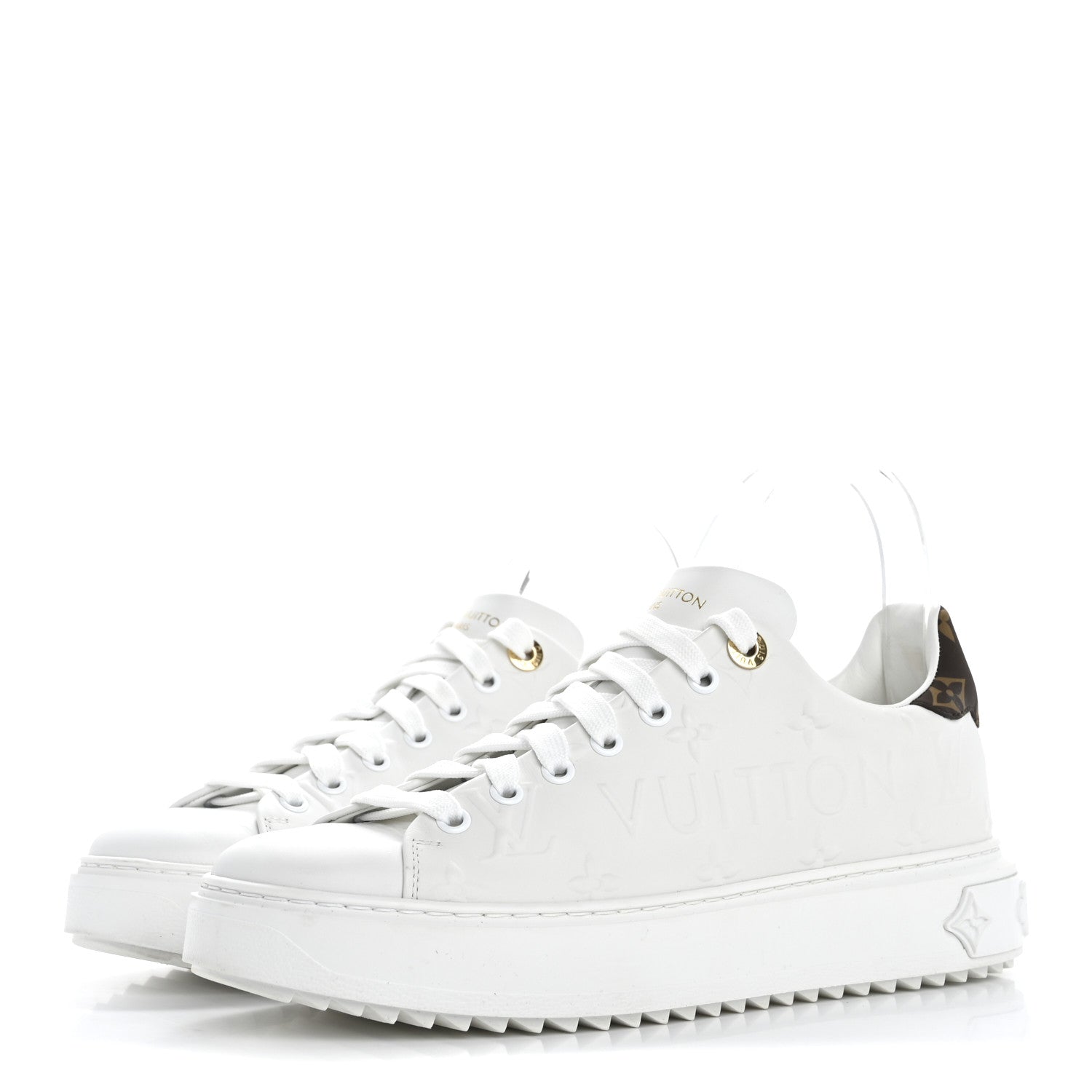 Louis Vuitton Lambskin Embossed Monogram Time Out Sneakers 39 White 4 of 13