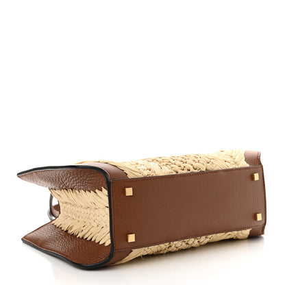 Valentino Garavani Raffia Calfskin Small Vlogo Signature Tote Natural Saddle Brown 4 of 11