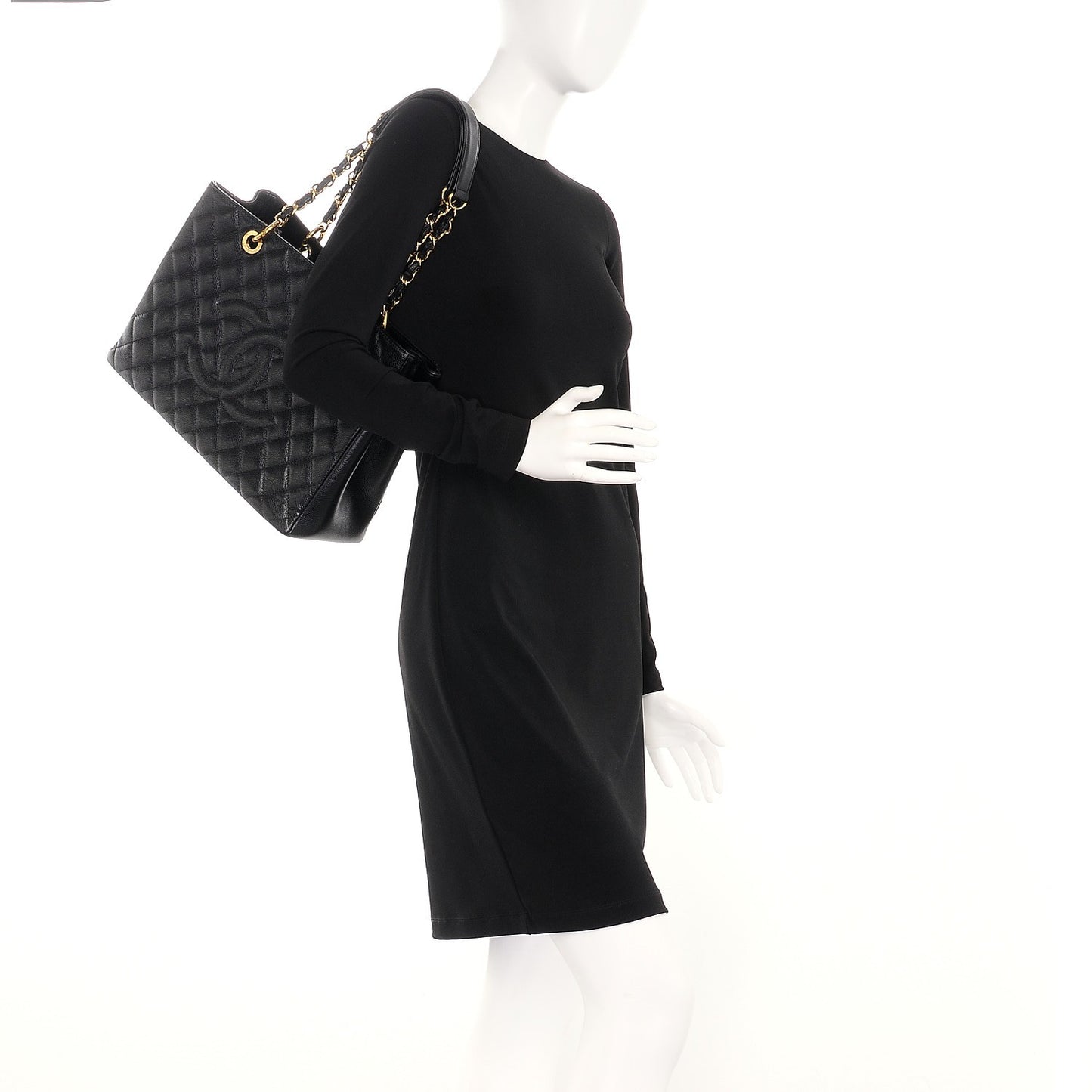Caviar Quilted Grand Shopping Tote GST Black