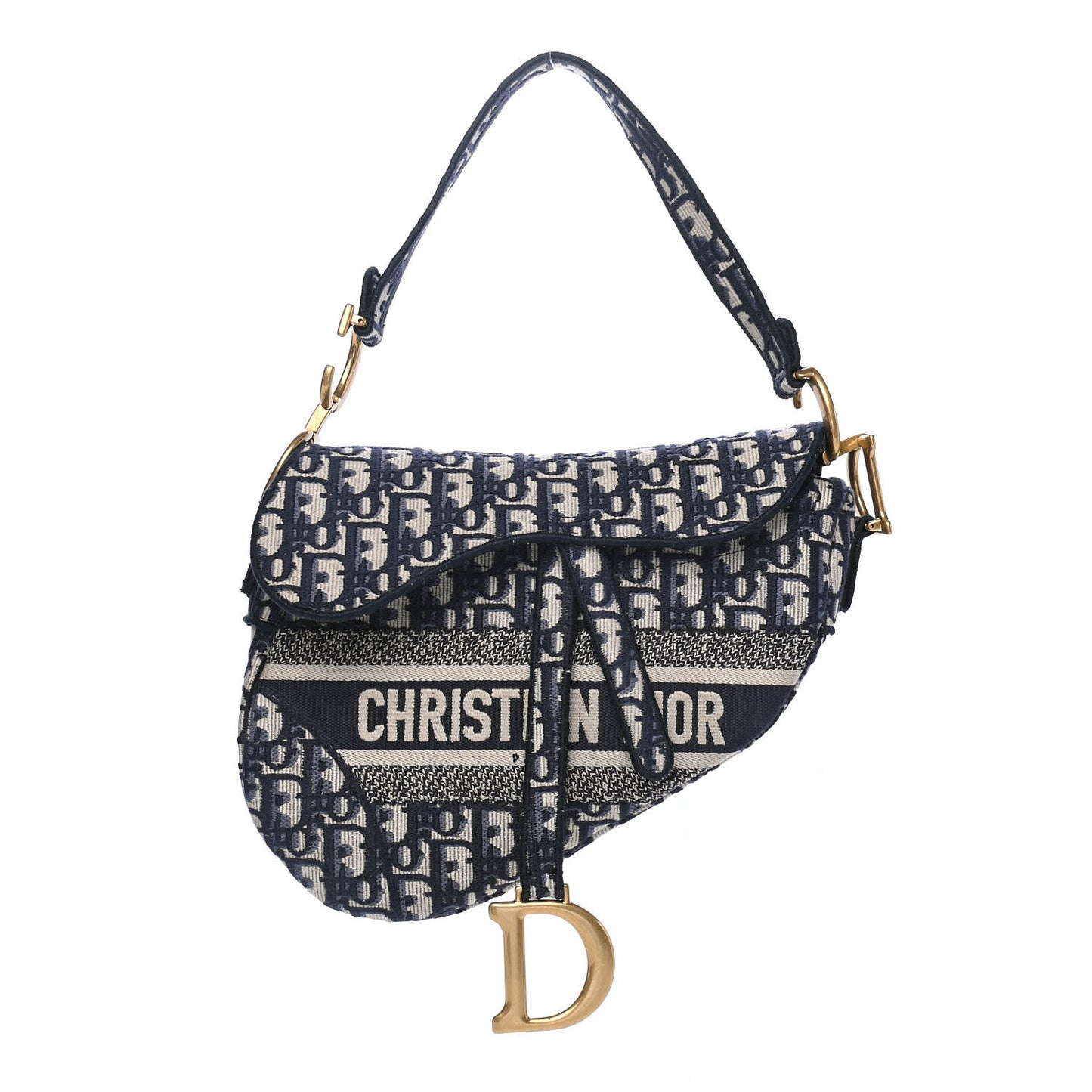 Oblique Embroidered Saddle Bag Blue