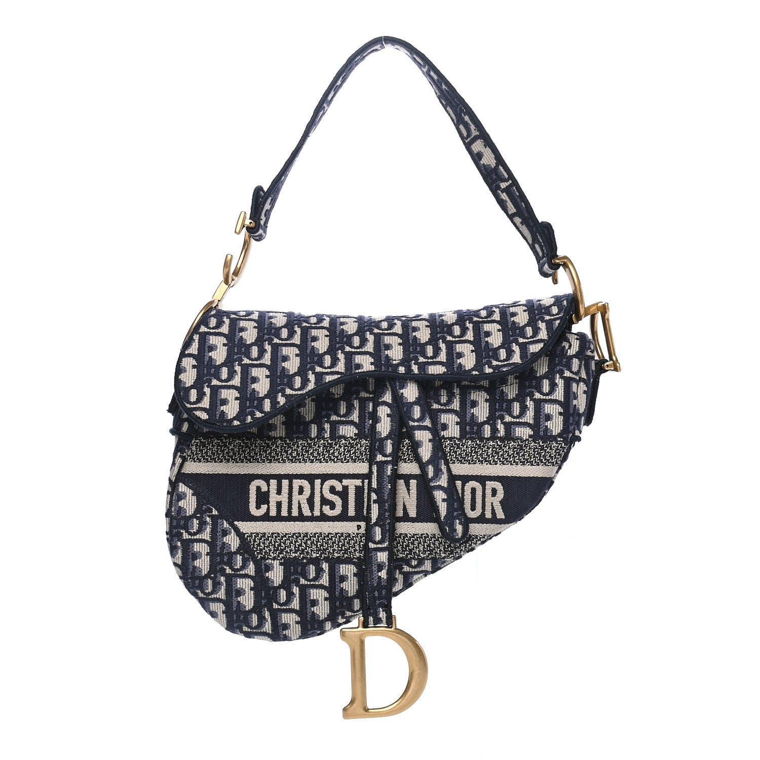 Christian Dior Oblique Embroidered Saddle Bag Blue 1 of 5