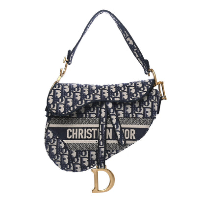 Christian Dior Oblique Embroidered Saddle Bag Blue 1 of 5