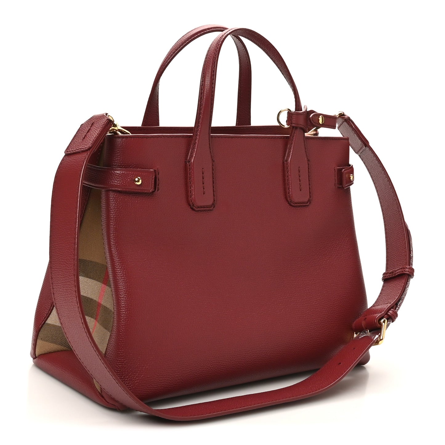 Grainy Calfskin House Check Medium Banner Tote Crimson