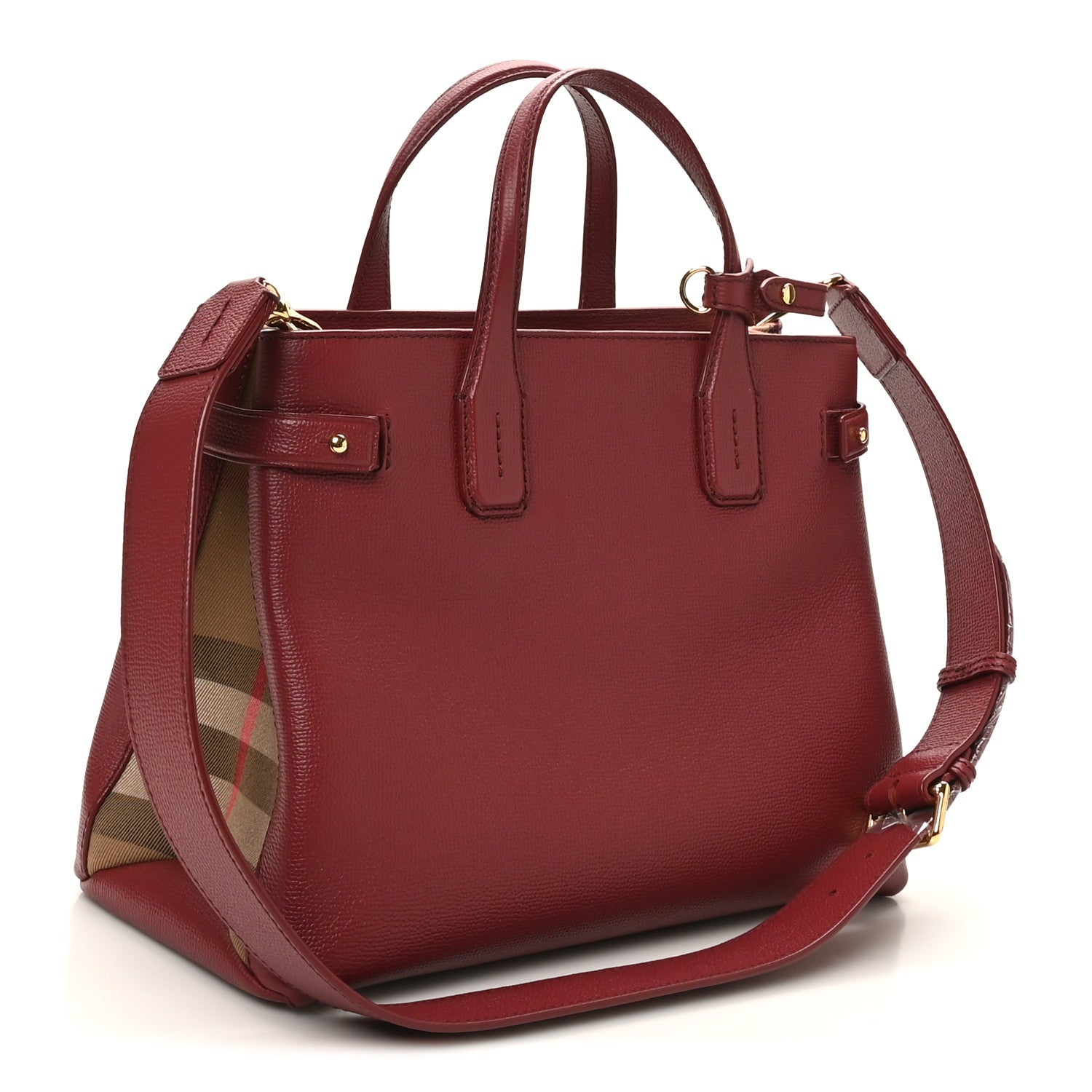 Burberry Grainy Calfskin House Check Medium Banner Tote Crimson 3 of 10