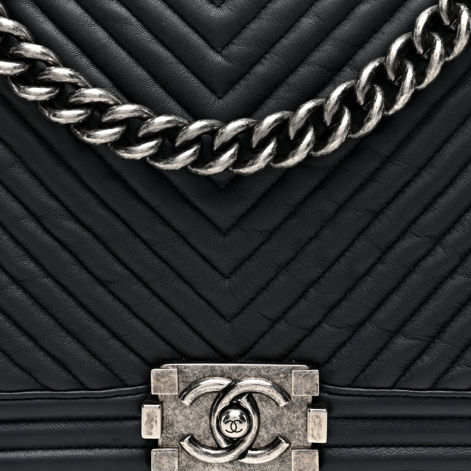 Chanel Wrinkled Lambskin Chevron Quilted Medium Boy Flap Black 8 of 10