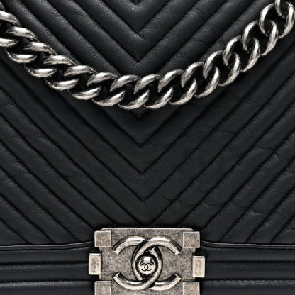 Chanel Wrinkled Lambskin Chevron Quilted Medium Boy Flap Black 8 of 10