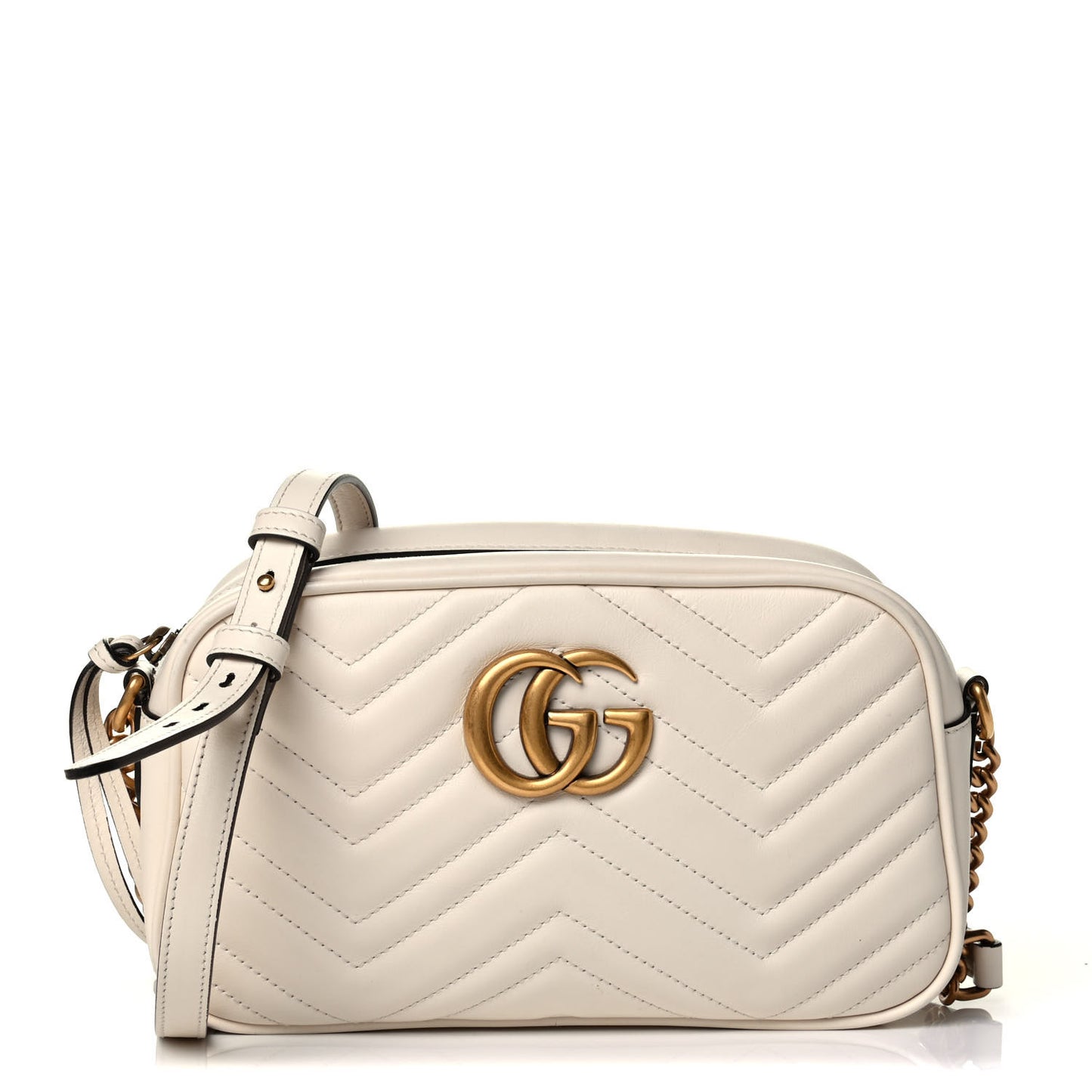 Calfskin Matelasse Small GG Marmont Chain Shoulder Bag White